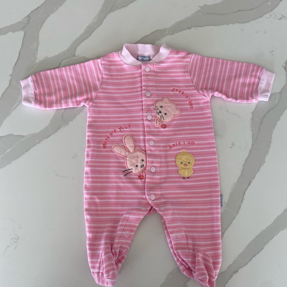 Vintage Carter's Pink White Striped Bear Bunny Duck 100% Cotton sleeper